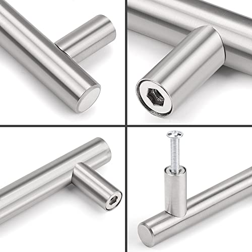 Image of Probrico Drawer Pulls, Kitchen Cabinet Handles Stainless Steel Satin Nickel Furniture Dresser Hardware,7-5 /9 Inch Total Length Euro T Bar, 30 Pack - Hole Center 5 Inch(128mm), Brushed Nickel