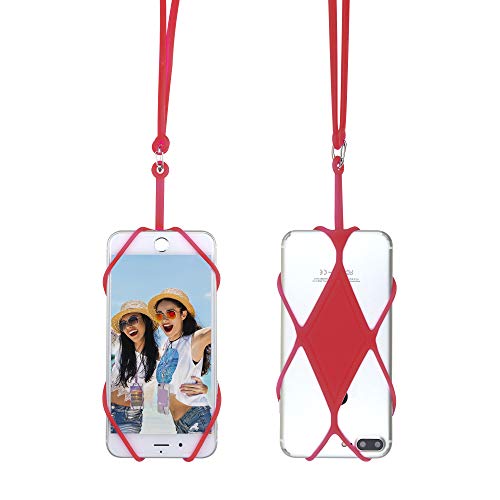 Cell Phone Lanyard, Universal Phone Case Holder, Silicone Necklace Strap for iPhone, Galaxy, Note, Pixel, Moto & More (Red)