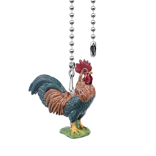 Image of Rooster Ceiling Fan Pull Chain, 14in Chicken Farm Animal String Pulls Charm Extension Decorative, 3mm Beaded Lamp Chains Extender Ornaments with Connector for Kids Room