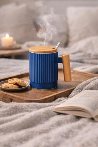 Image of Coffee Mug, Gift for Woman, Birthday Present for Girlfriend, Present for Wife Birthday, Mugs for Present, Holi Gifts, Panda Mug with Lid & Spoon (Fluted Blue)