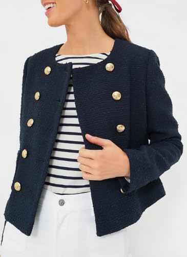 chouyatou Women's Double Breasted Tweed Blazer Jacket Business Casual Dressy Tweed Jacket Office Work Suit2