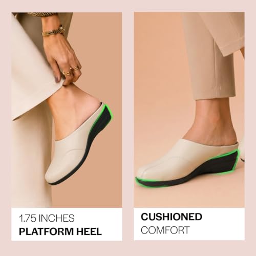 Image of FAUSTO Women Formal Back Open Platform Wedge Heel Slip‑On Mule Shoes | Stylish Office Footwear | Comfortable Fashion Shoes