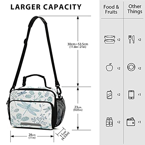 Blueangle Retro Dragonfly Print Insulated Lunch Bag With Detachable Shoulder Strap & Carry Handle, Eco-Friendly Cooler Bag Tote Bag,School Lunch Box For Teens,Men,Women #TOP2