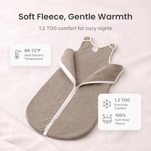 Image of Baby Deedee Sleep Nest Fleece - Fleece Sleep Sack 1.2 TOG 6-18M Gray | Patented shoulder snaps and full-length zipper support easy dressing and diaper changes for cooler routines