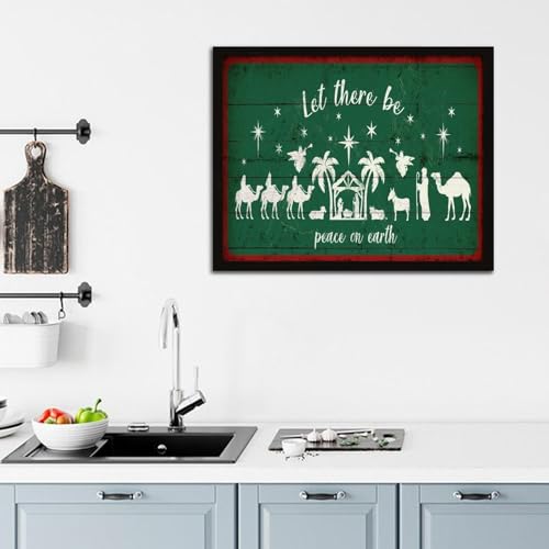 Décoration murale pour cabane avec cadre bois rustique et panneau chrétien de Noël
