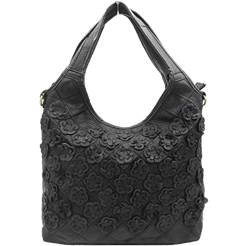 Image of Downupdown Genuine Leather Handbags for Women Designer Shoulder Bag 3D Floral Hobo Tote Bags Satchel Purses Crossbody Bag