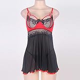 GDFGF Erotische Nachthemden für Frauen Schwarze rückenfreie sexy Dessous Damen XL transparent Blumen Sex Emotion Farbe