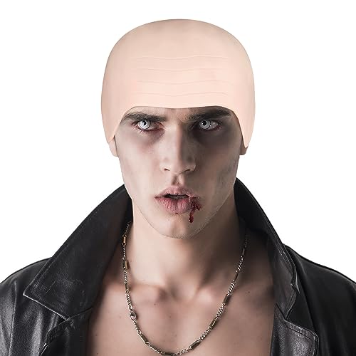 Bouiexye 8 PCS Halloween Makeup Latex Bald Cap for Halloween Theme Party Cosplay for adults Women Men Bald Head Wig Cap Bald Hat Costume Accessory