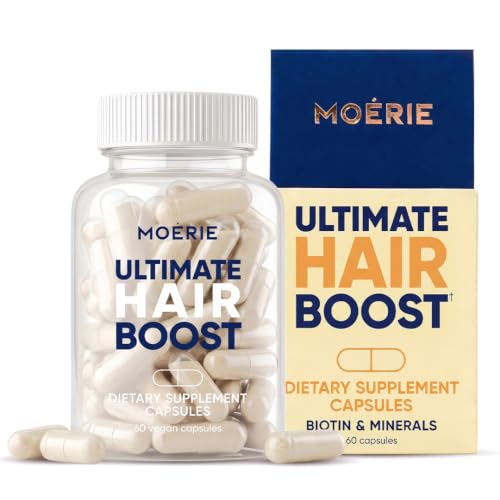 Moerie Ultimate Hair Boost Supplements for Women & Men - Hair, Skin, Nails Vitamins with Biotin & Minerals for Hair Health - Thicker Hair - 60 Capsules
