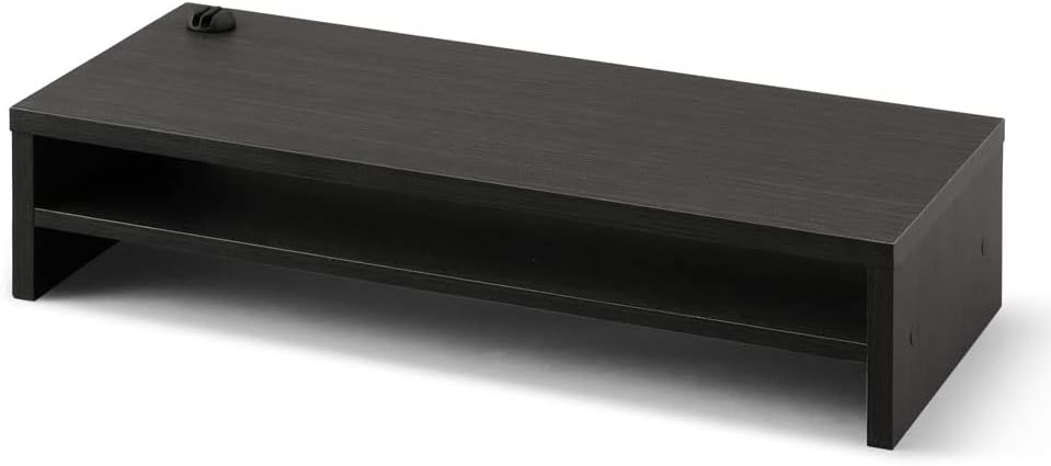 Iris Ohyama MNS590T-BO – Soporte para monitor, ancho 23.2 x profundidad 9.8 x alto 5.1 pulgadas (23.2 x 9.8 x 5.1 in), grano de madera, con estante
