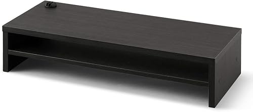 Iris Ohyama MNS590T-BO - Soporte para monitor, ancho 23.2 x profundidad 9.8 x alto 5.1 pulgadas (23.2 x 9.8 x 5.1 in), grano de madera, con estante