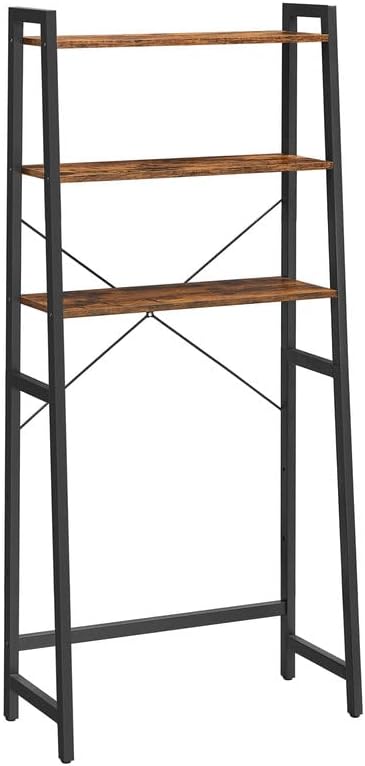 VASAGLE Over The Toilet Storage, 3-Tier Bathroom Storage Shelf, with Adjustable Bottom Stabilizer Bar, Space-Saving, Steel Frame, Industrial Style, Rustic Brown and Black UBTS005B01