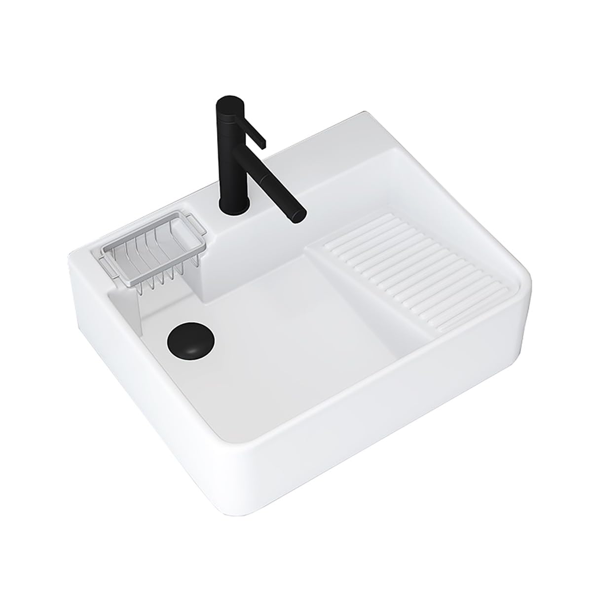 MIXXON Vessel Sink with Faucet Combo, Clean Nutra Bathroom Vessel Sinks, Above Counter Porcelain Small Sink with Ceramic Washboard, Soap Storage Rack, Vanity Sink,S