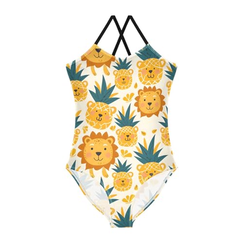 Pineapple Lion Girls One Piece Swimsuits Summer Quick Dry Beach Bathing Suit