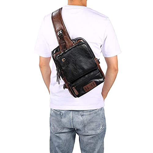 Bolso bandolera de cuero PU marrón para hombre con puerto de carga USB 4