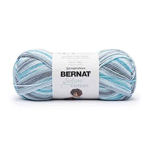 Bernat Softee Cotton Blue Waves Yarn - 3 Pack Of 120G/4.25Oz - Nylon - 3 Dk (Light) - 254 Yards - Knitting/Crochet #TOP1