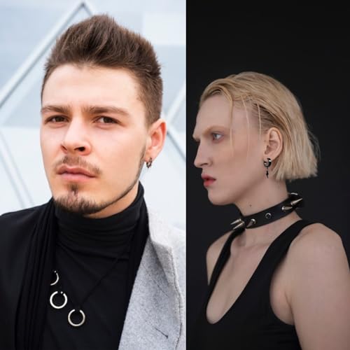 Punk Goth Black Cross Earrings for Men Women Lady Unisex Stainless Steel Drop Dangle Piercing Hoop Screw Stud Earrings Set Spike Jewelry Kit Fashion Prom Christmas Halloween Party Gifts3