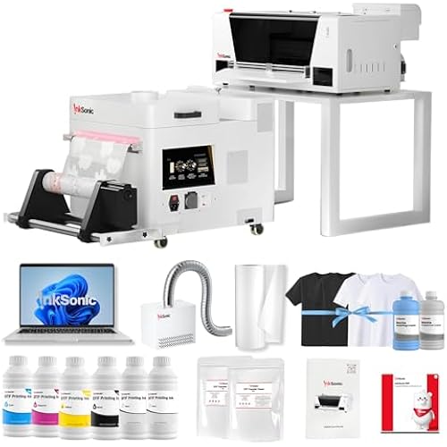 InkSonic A3+ DTF Printer with F1080 Printhead, 14" Apparel Printer Machine Bundle with Shaker & Purifier & Laptop, H13 Direct to Film T-Shirt Maker, White Ink Circulation & Holiday Mode