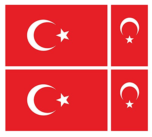 Pack of Four Turkish Flags - Turkey Vinyl CAR Van IPAD Laptop Sticker The Larger is 100 millimeters by 60 millimeters The Two Smaller is 60 millimeters by 36 millimeters