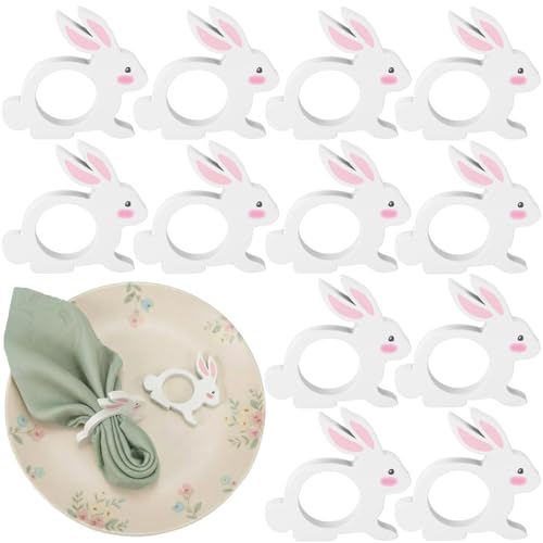 Chengu 12 Pcs Pink White Bunny Ear Easter Bunny Napkin Rings