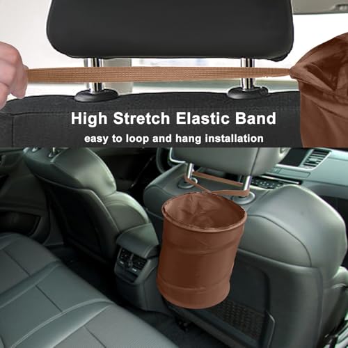 Image of Car Trash Can, 2 Packs Mini Car Garbage Can, Collapsible Trash Bin | Pop-Up Trash Can for Car Front Back Seat, Portable Car Trash Bag Hanging for Vehicle SUV Rv Truck Accessories Interior, Brown
