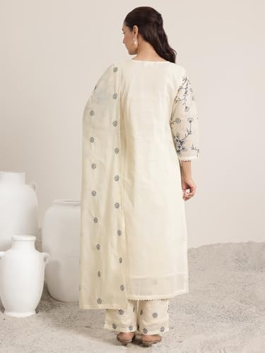 Image of Libas Embroidered Cotton Straight Kurta With Trouser and Dupatta