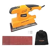 Hoteche 3.17 Amp Orbital Sander, 4.5 x 9 Inch Pad – Variable Speed, 7000–12000 RPM, Dust Bag, 5 Sandpapers & Carbon Brushes – Heavy-Duty Aluminum Base Sheet Sander for Wood, Paint & Metal