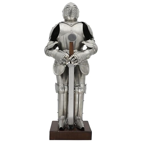 Armory Replicas™ Knight in Shining Armor Medieval Statue - 27 Inch Fully Articulated Suit of Armor, 22 Gauge Mild Steel with Wood Base, Ideal for Display, Office, or Living Room Décor