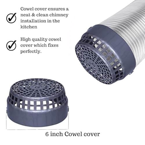 Image of 6 Inch 6ft Flexible Aluminum Duct Pipe for Kitchen Chimney | Complete Installation Kit with Free Cowl Cover, 2m Tape, and Clamp | Fits Various Chimney Brands, Silver (6 inch /150mm diameter,