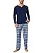Bresdk Schlafanzug Herren lang Baumwolle Winter V-Ausschnitt Kariert Pyjama Set aus Langarm Oberteil und Pyjamahose Hausanzug Herren kuschelig Blau B XL