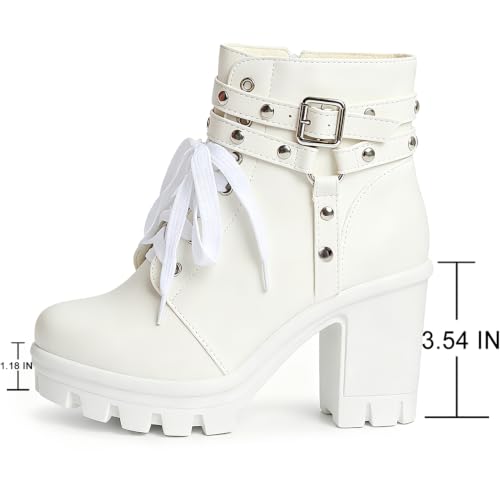 Image of FOREADA Goth Platform Heel Combat Boots Women Pearl Lace Victorian Booties