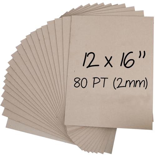 Image of Heavy-Duty Chipboard Sheets 12 x 16 in - 80 PT (2mm) Thick - 20 Sheets of Chip Board for Binding Covers, Book Boards, Backing and Crafts - Sturdy Alternative to Thin Cardboard Sheets