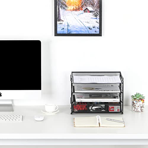 EasyPAG 4 Tier Desktop A4 Mesh Filing Tray Office Desk Tidy File Holder Paper Organiser Magazine Storage Rack with Stationery Drawer,Black - Image 5