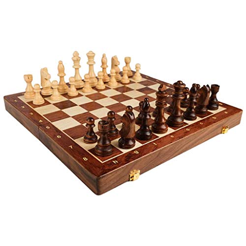 Preisvergleich Produktbild CXSMKP Reise-Schachspiel Für Erwachsene Faltbares Schachspiel Mit Interner Aufbewahrung Holzschach Massivholz Brettstücke Faltbares Tragbares Schachbrett, Geschenk Zwei Königinnen,45cm