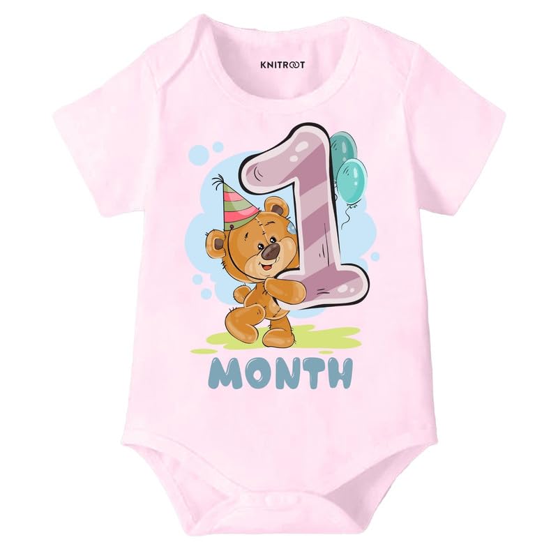 Image of Knitroot Monthly Birthday Teddy Special, Newborn Baby Half Sleeve Unisex Romper, Onesies, Sleepsuit, Body Suit, Envelope Neck, 1 to 12 Months Print, 0-12 Months, Infant Cloth for Boys & Girls