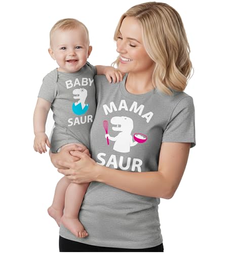 Image of Tstars Mama Saur & Baby Saur Mommy and Me Matching Shirts - Funny Gift for Baby Shower or Mother's Day
