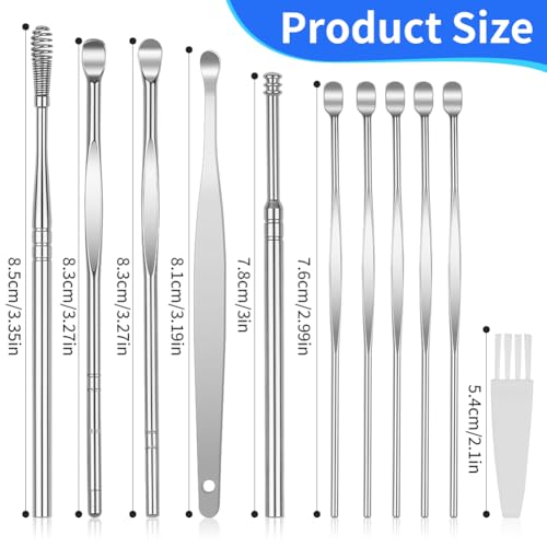BUTBU Ohrenreiniger, 11 Stück Ohrenschmalz Entferner, Ear Cleaner Mit Vorratsbehälter, Edelstahl Tragbar Ohren Reinigung Set, Ohrreiniger für Erwachsene Jugendliche und Kinder, Ear Wax Removal(Silber)