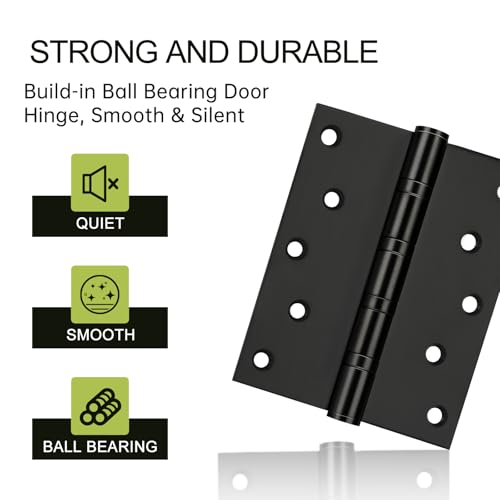 3-Pack Black Door Hinges, 5 Inch Heavy Duty Stainless Steel Hinge for Interior Exterior Doors, Max Loading 150LB, Matte Black Ball Bearing Hinges with Screws, Smooth and Quiet