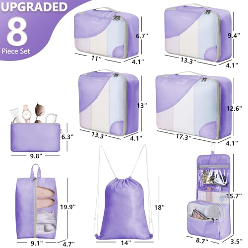 Image of OlarHike Packing Cubes for Travel,8 Set,Purple