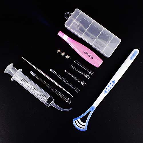 Airgoesin Professional Tonsil Stone Remover Tool LED Light (Pink) | Stainless Steel Tonsillolith Pick Oral Care | Irrigation Syringe | Tongue Cleaner Scraper - Thumbnail 4