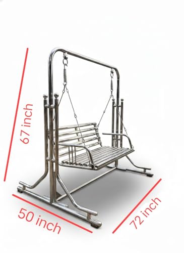 Image of Stainless Steel Silver 3-Seater Fixed Handle Jhula with Stand - 350Kg Capacity | Indoor & Outdoor Garden Porch Fixed Handle | Sturdy, Portable and Durable Jhula for Home Balcony.