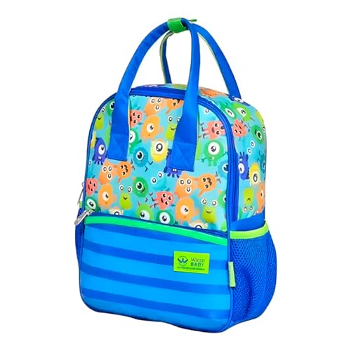 Mochila de Costas Infantil Baby Masculina – Estampa Fofa de Monstrinhos na Cor Azul – Leve, Compacta e Ideal para Creche, Passeios e Bebês (Azul)