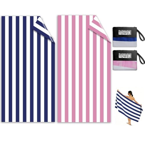 Kelvindra Microfibre Beach Towels for Adults - 2 Pack Double Sided Lightweight Beach Towel 180x90cm Extra Large Sand Free Quick Dry Microfibre Towel with Mesh Bags for Travel Swim & Sunbathing