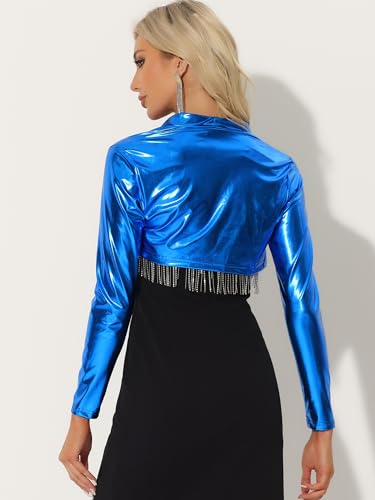 Image of Allegra K Women's Bolero Jackets Holographic Shrug Open Front Metallic Shiny Cropped Cardigan
