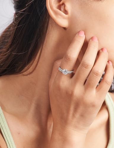 Moissanite Engagement Ring for Women Solitaire Rings with 18K White Gold Plated D Dolor Sterling Silver Engagement Ring for Women Fake Engagement Ring Promise Rings for Her4