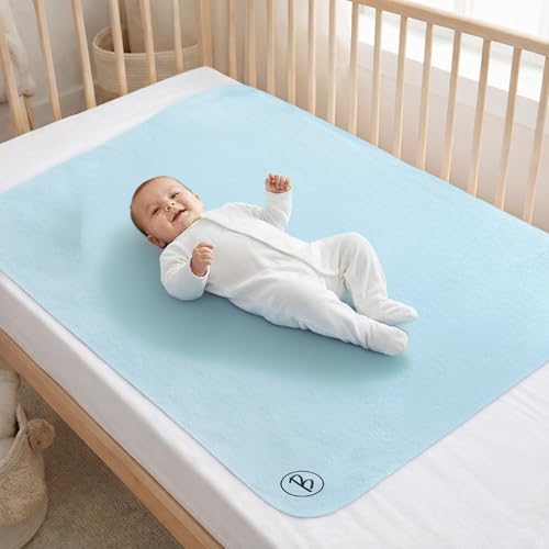 Image of Btag Baby Waterproof, Super Soft Fast Drying Mattress Protector | Extra Absorbent, Anti-Itching Sheet for New Born,Toddler (Size 70x100 cm, Pack of 1, Sky Blue)