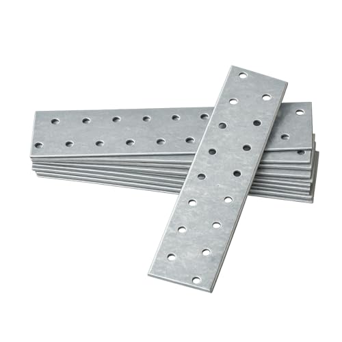 OMIDEAS 10 x Flat Joining Plates (160 x 40 x 2) Connecting Perforated Metal Brace Bracket Timber Wood Fixing Galvanised Steel Repair Connector