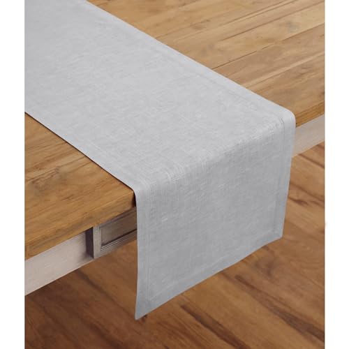 image for Solino Home Linen Soft Grey Table Runner 108 Inches Long - 100% Pure L