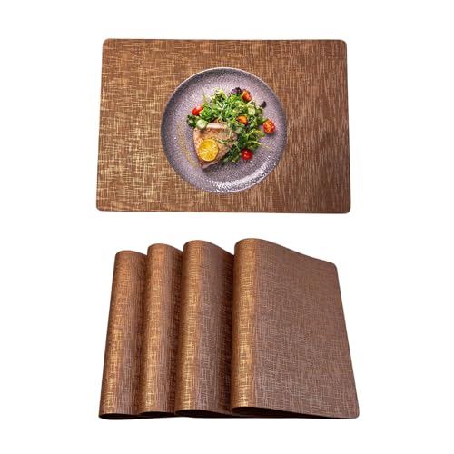 HAVISTY Set of 4 Faux Leather Placemats, Dual?Sided Non?Slip Vinyl Placemats, Washable Table Mats, Wipeable Metallic Dining Mats for Kitchen and Dining