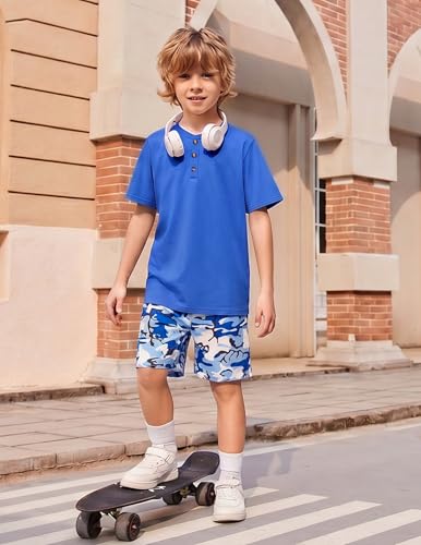 Image of Arshiner Boy's Textured Button Up Shirt and Shorts Set 2 Piece Summer Beach Outfit for 5~12 Years Kids
